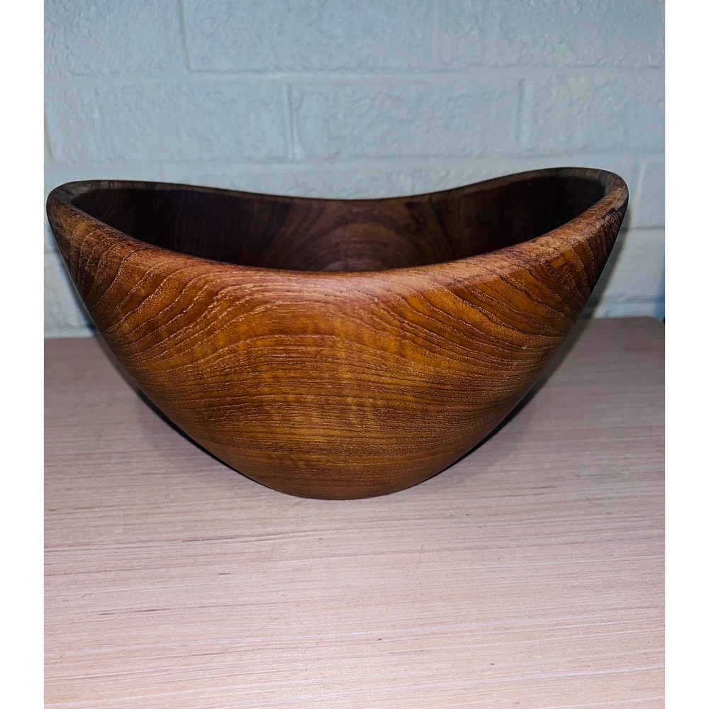 Vintage MCM  Heavy Teak Bowl Unique Rounded Deep
